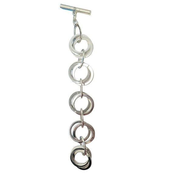 RLL Ralph Lauren Silver Tone Round Chain Link Toggle Clasp Bracelet, Signed - Picture 5 of 9